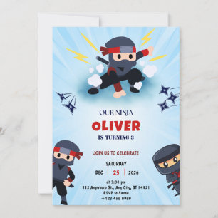 Boys Ninja Warrior 3 Invitations de fête d'anniver