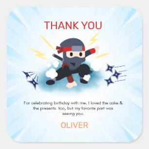 Boys Ninja Warrior Birthday Party Thank You cards Square Sticker