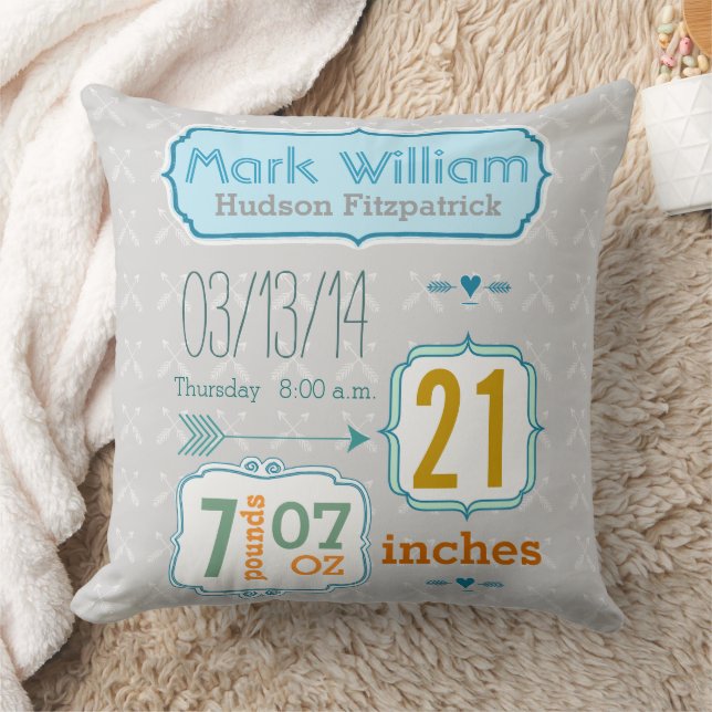 Boy's Nursery Room Baby Stat Arrow Pattern Throw Pillow (Blanket)