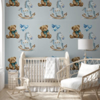 Boy's Nursery Teddy & Rocking Horse Peel & Stick 