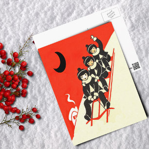 Boys on a Sled Winter Scene Postcard