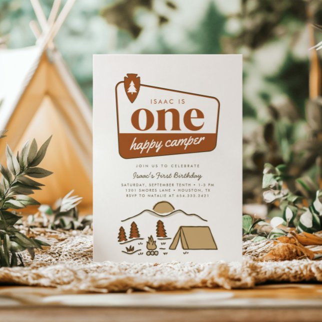 Boy's One Happy Camper Boho Explorer 1st Birthday Invitation (Creator Uploaded)