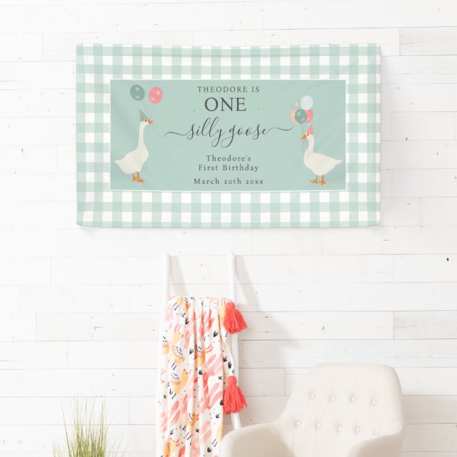 Boy's One Silly Goose 1st Birthday Party Banner (Insitu)