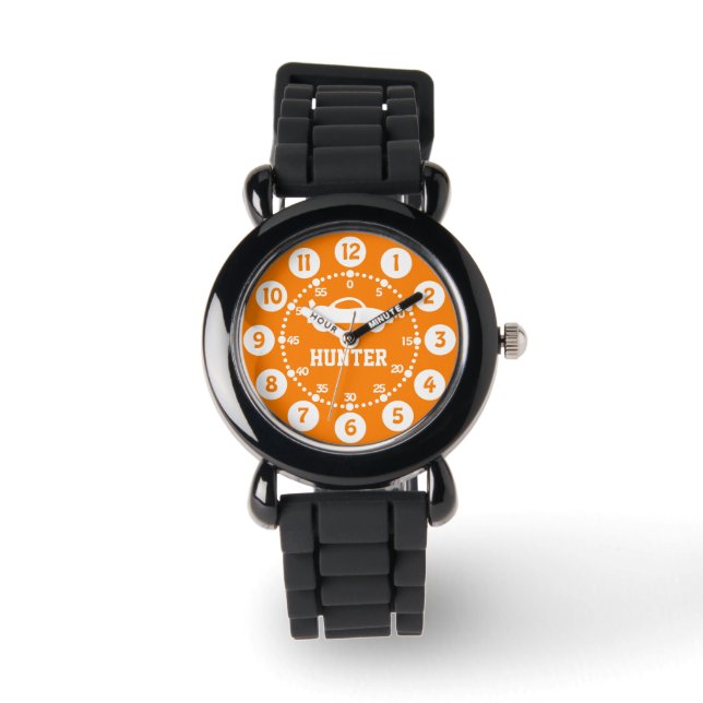 Boys orange white name wrist watch (Front)