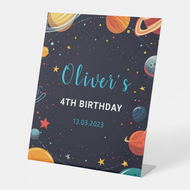 Boys Outer Space Planets Birthday Pedestal Sign (Front)