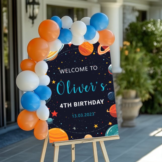 Boys Outer Space Planets Birthday Welcome Poster (Creator Uploaded)