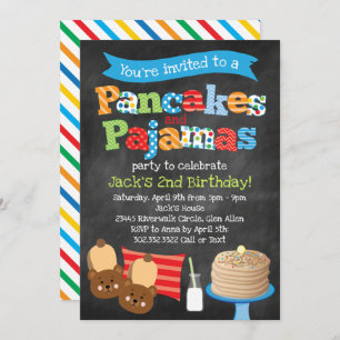 Boys Pancakes and Pyjamas Chalkboard Party Invitation