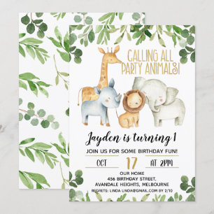 Boys Party Animals Safari Birthday Invitation