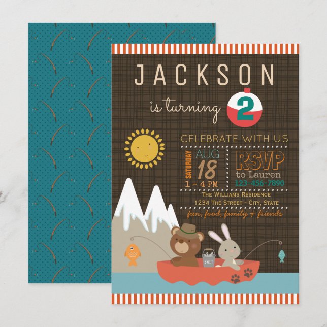 Boys Pêche Anniversaire Fête Invitations (Devant / Derrière)