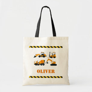Boys personalised Construction Diggers Tote Bag