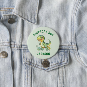 Boys Personalised Cute Dinosaur Birthday Boy Badge 3 Inch Round Button