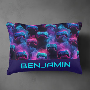 Boys Personalised Neon Gaming Pattern Cushion