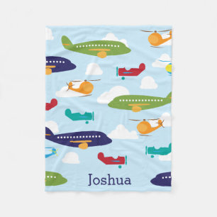 Boy's Personalized Aviator Airplanes Fleece Blanket