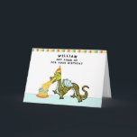 Boy's Personalized Birthday Card<br><div class="desc">Funny birthday card for kids, featuring a cartoon dragon design for your son, grandson or nephew. To personalize edit text to customize.</div>