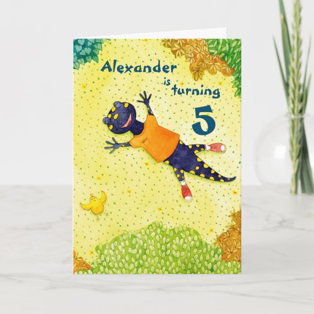 Boy's Personalized Cartoon Birthday Card (Front)