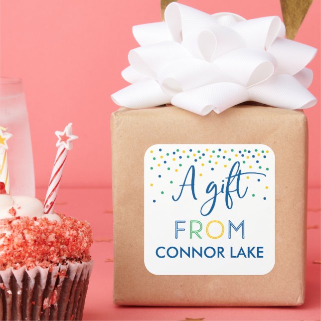 Boys Personalized Confetti Birthday Gift Stickers (Party)