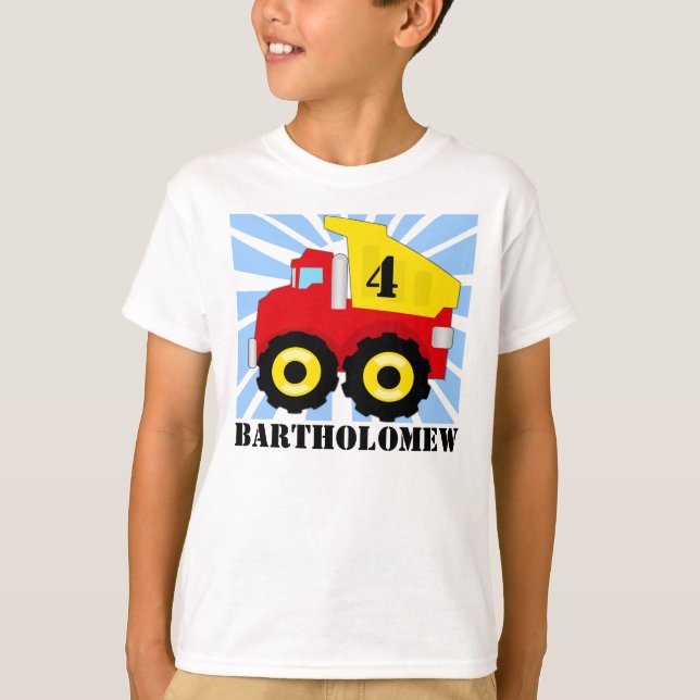 Boys Personalized Dump Truck Birthday T-Shirt (Front)