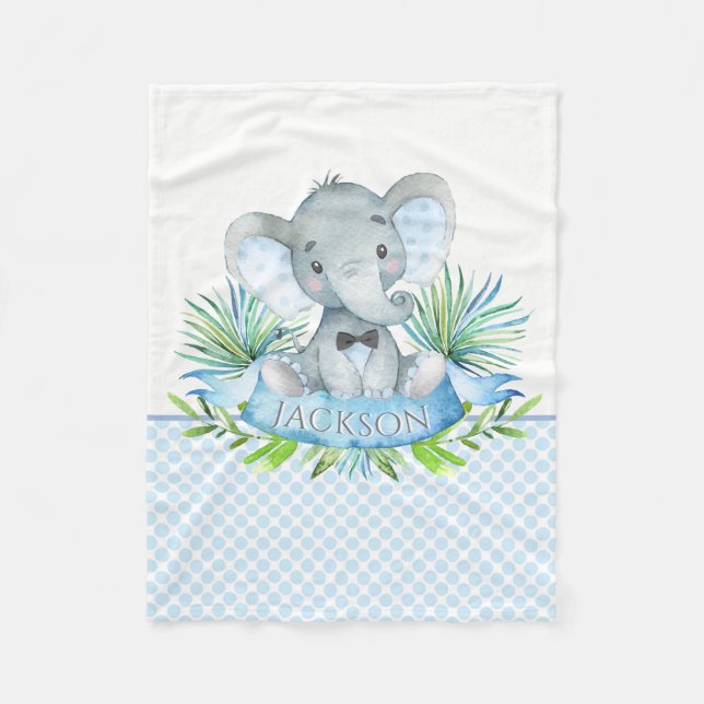 Boys Personalized Elephant Baby Blanket (Front)