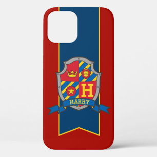 Boys personalized knight shield name blue red case