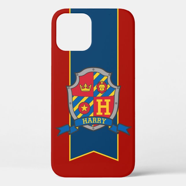 Boys personalized knight shield name blue red case (Back)
