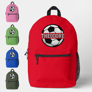 Boys Personalized Name Cool Red Soccer Football  Printed Backpack