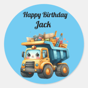 Boy's Personalized name Happy Birthday Classic Round Sticker