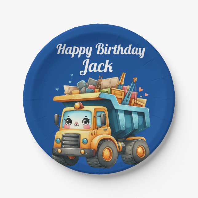Boy's Personalized name Happy Birthday Paper Plate (Front)