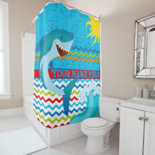 Boys Personalized Name Shark Bath Shower Curtain
