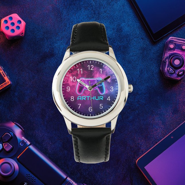 Boys Personalized Neon Gaming Controller Watch (Creator Uploaded)