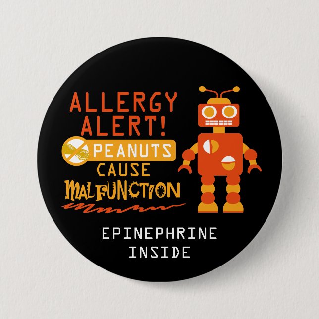 Boys Personalized Robot Peanut Allergy Alert 3 Inch Round Button (Front)