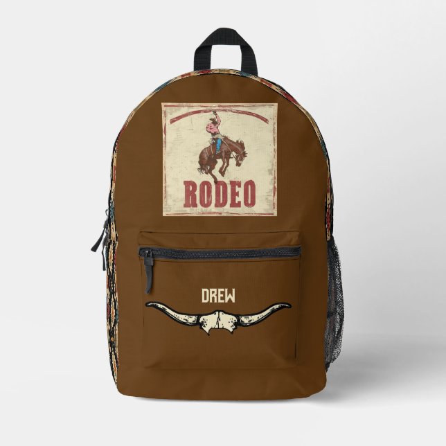 Boys Personalized Rodeo Backpack with Aztec Design (Front)