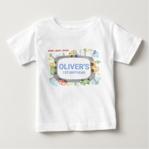 Boys Personalized Transport 1st Birthday T-Shirt