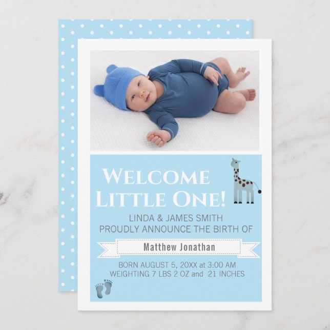 Boys Photo Birth Announcement (Front/Back)