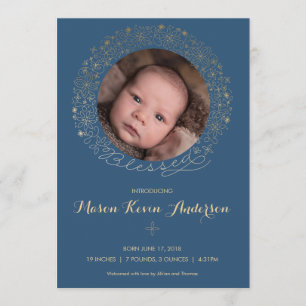 Boy's Photo Birth Announcement - Religious w/ Gold