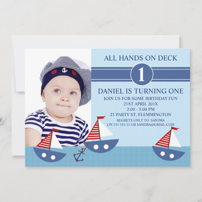 Boys Photo Nautical Birthday party Invitation (Devant)