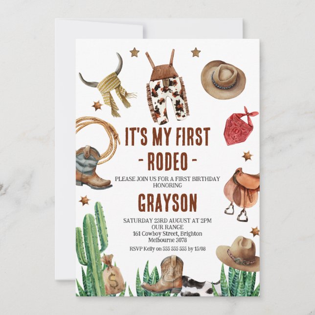Boys Photo Western My First Rodeo Cowboy 1st  Invitation (Front)