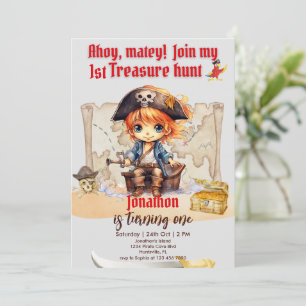 Boys Pirate Party  1st Treasure Hunt  Invitation