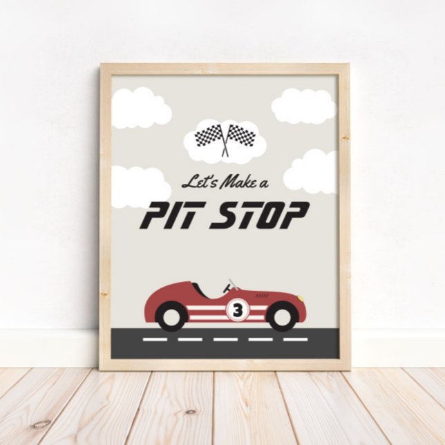 Boys Pit Stop Red Race Car Birthday Party Poster (Creator Uploaded)