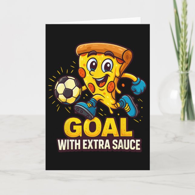 Boys Pizza Theme Funny Soccer Goal  Card (Front)