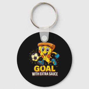 Boys Pizza Theme Funny Soccer Goal Keychain