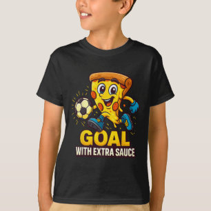 Boys Pizza Theme Funny Soccer Goal T-Shirt