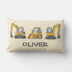Boys' Playful Construction Vehicles Lumbar Pillow