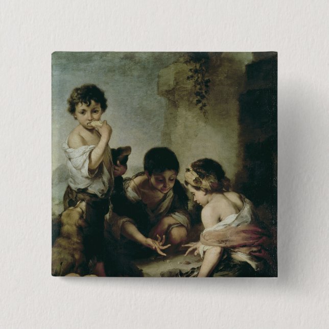 Boys Playing Dice, c.1670-75 2 Inch Square Button (Front)