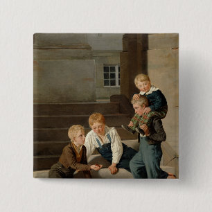 Boys Playing Dice in Front of Christiansborg 2 Inch Square Button