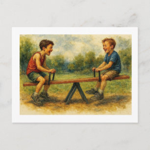Boys Playing On Teeter Totter,  Postcard