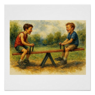 Boys Playing On Teeter Totter,  Poster