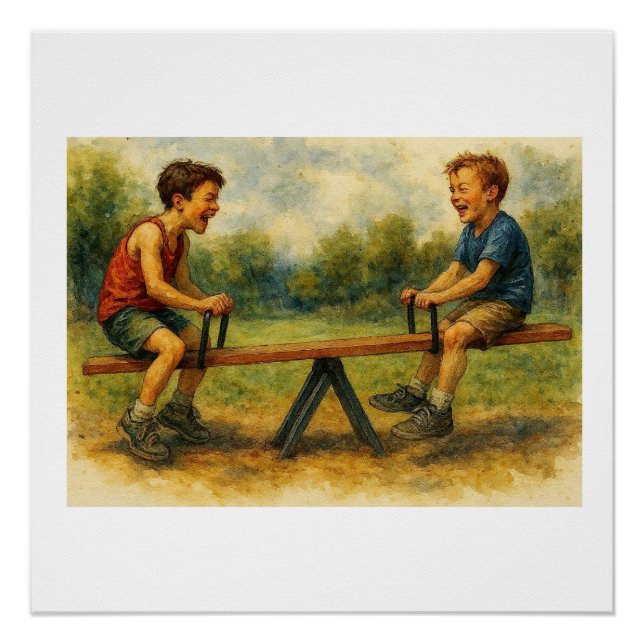 Boys Playing On Teeter Totter,  Poster (Front)
