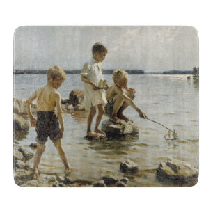 Boys Playing on the Shore (by Albert Edelfelt) Cutting Board
