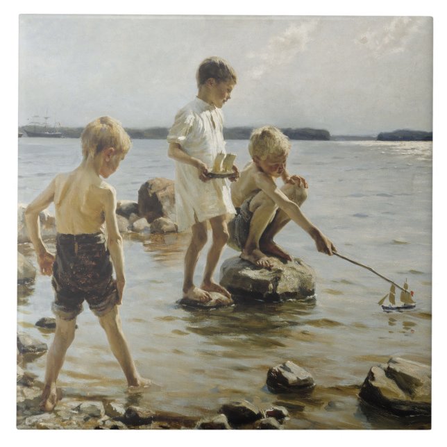 Boys Playing on the Shore (by Albert Edelfelt) Tile (Front)