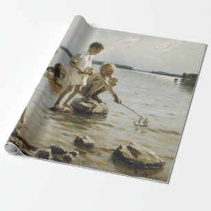 Boys Playing on the Shore (by Albert Edelfelt) Wrapping Paper